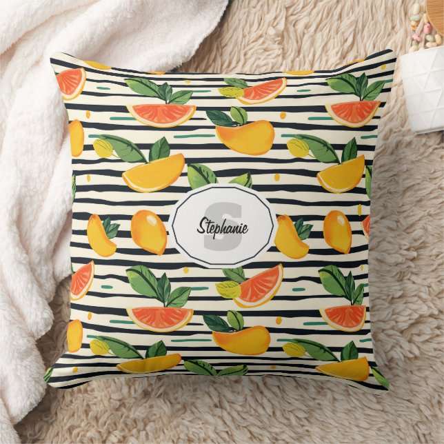 Citrus Fruit Mönster med Grönt Löv (6) Kudde (Filt)