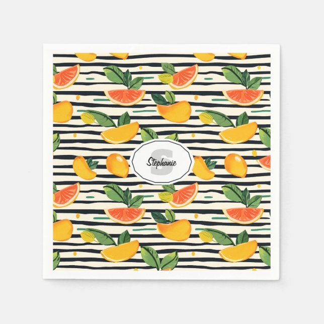 Citrus Fruit Mönster med Grönt Löv (6) Pappersservett (Framsidan)