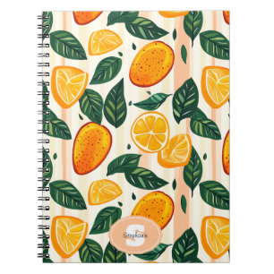 Citrus Fruit Mönster med Grönt Löv Anteckningsbok