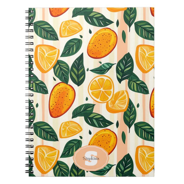 Citrus Fruit Mönster med Grönt Löv Anteckningsbok (Framsidan)