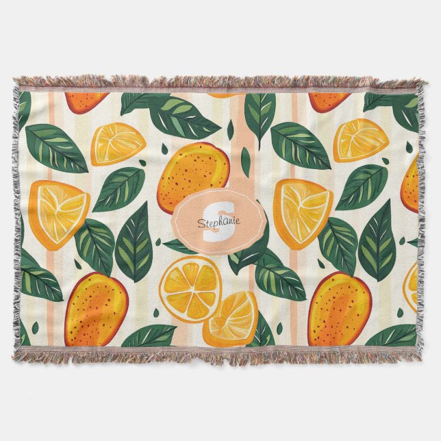Citrus Fruit Mönster med Grönt Löv Filt (Framsidan)