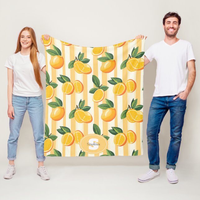 Citrus Fruit Mönster med Grönt Löv () Fleecefilt (På plats)