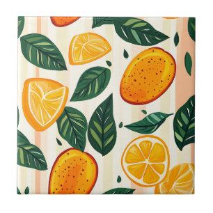 Citrus Fruit Mönster med Grönt Löv Kakelplatta