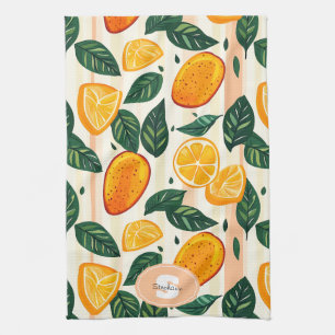 Citrus Fruit Mönster med Grönt Löv Kökshandduk