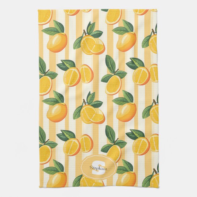 Citrus Fruit Mönster med Grönt Löv () Kökshandduk (Vertikal)