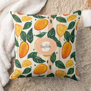 Citrus Fruit Mönster med Grönt Löv Kudde