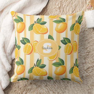 Citrus Fruit Mönster med Grönt Löv () Kudde