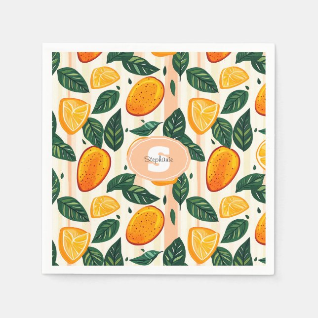 Citrus Fruit Mönster med Grönt Löv Pappersservett (Framsidan)