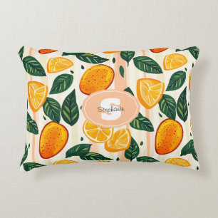 Citrus Fruit Mönster med Grönt Löv Prydnadskudde