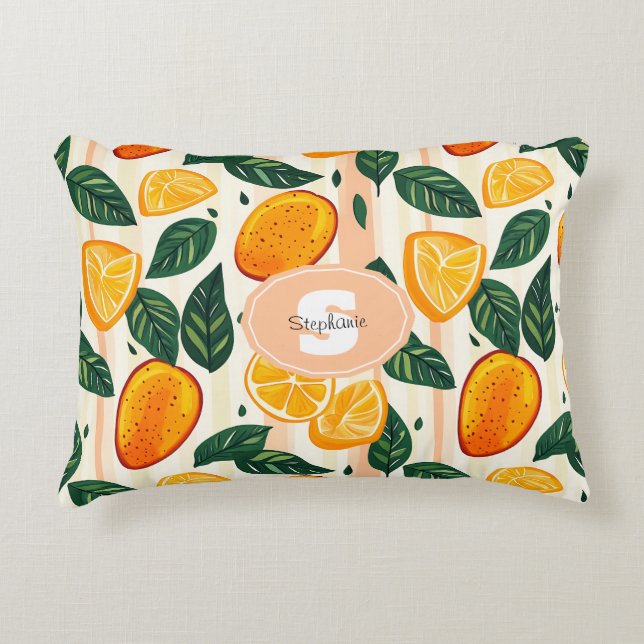 Citrus Fruit Mönster med Grönt Löv Prydnadskudde (Framsidan)