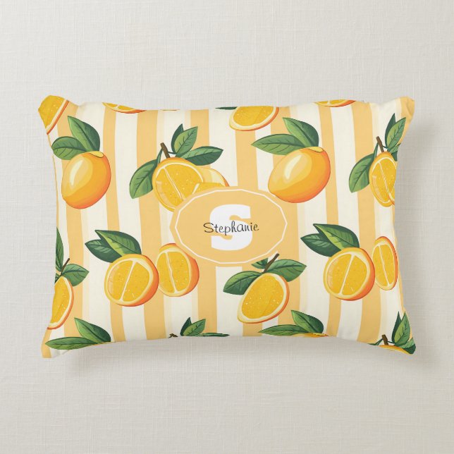Citrus Fruit Mönster med Grönt Löv () Prydnadskudde (Framsidan)