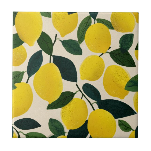 Citrus Fruit Pattern Yellow Lemons Mediterranean  Kakelplatta (Framsidan)