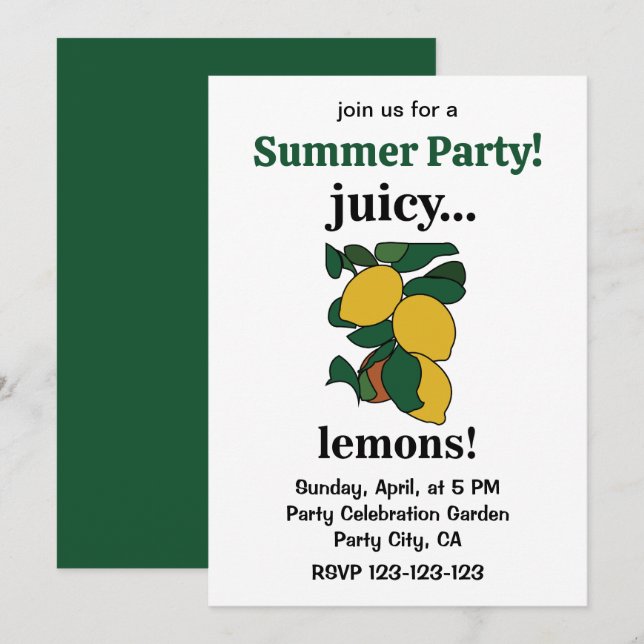Citrus Fruit Sommar Party Inbjudningar (Fram/baksida)