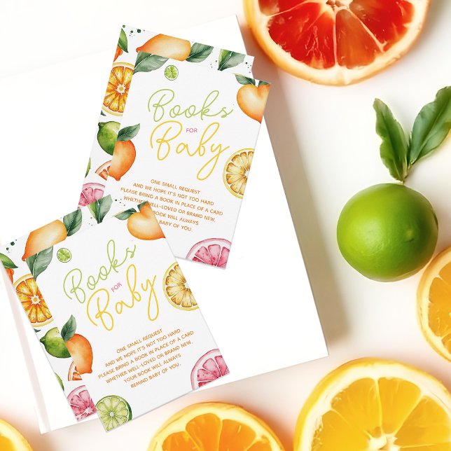 Citrus Frukt Baby Shower Bok Begäran Tilläggskort (Citrus Books For Baby Cards | Citrus Fruit Books Request Enclosure Card)