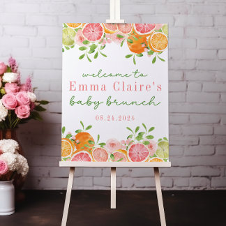 Citrus Frukt & Flowers Baby Shower Välkomsttecken Poster