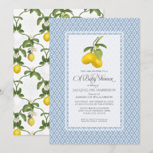 Citrus Garden Lemon Trellis Mönster Baby Shower Inbjudningar