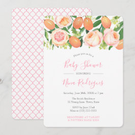 Citrus Garden Ro Quatrefoil Girl Baby Shower Inbjudningar