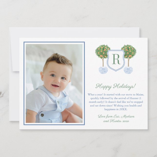 Citrus Glad Jul Monogram Topp Bild Högtid Julkort (Framsida)