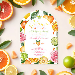 Citrus Got Real Watercolor Frukt Bebis Shower Inbjudningar