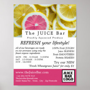 Citrus Grapefruit Slices, Juice Pub Advertising Poster