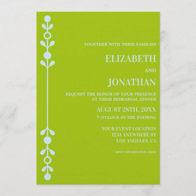 Citrus Green & Coastal Blue Rehearsal Dinner Inbjudningar (Framsida)