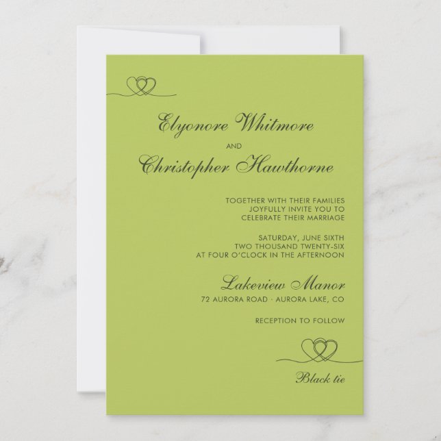 Citrus Green Elegant Chic Calligraphy Wedding Inbjudningar (Framsida)