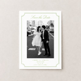 Citrus Green Elegant Frame Photo Save the Date Tack Kort
