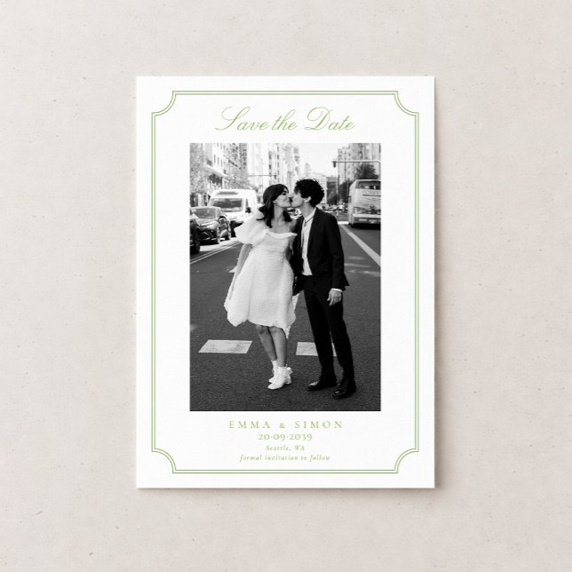 Citrus Green Elegant Frame Photo Save the Date Tack Kort (Skapare uppladdad)