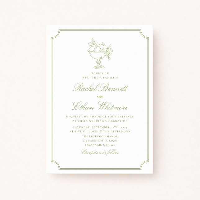 Citrus Green Elegant Frame Wedding Invitation Meddelande (Skapare uppladdad)