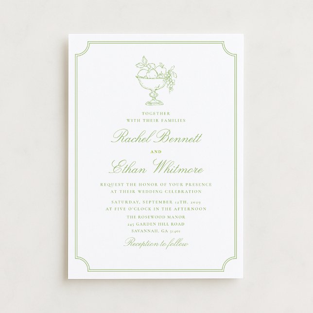 Citrus Green Elegant Frame Wedding Invitation Meddelande (Skapare uppladdad)