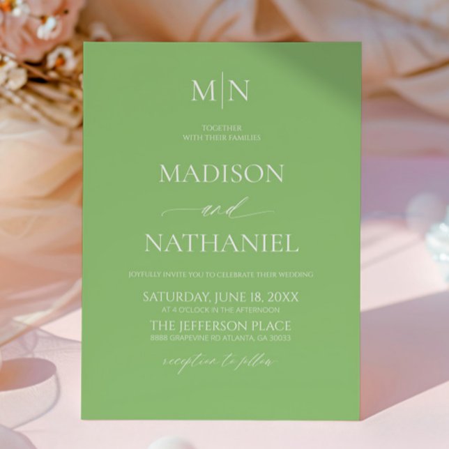 Citrus Green Elegant Minimalist Initial Wedding Inbjudningar (Skapare uppladdad)