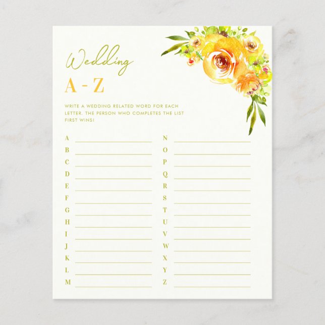 Citrus Green Floral Wedding A-Z Bridal Shower Game (Framsida)