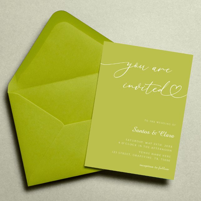 Citrus Green Heart Script 3 Photo Collage Wedding Inbjudningar (Skapare uppladdad)