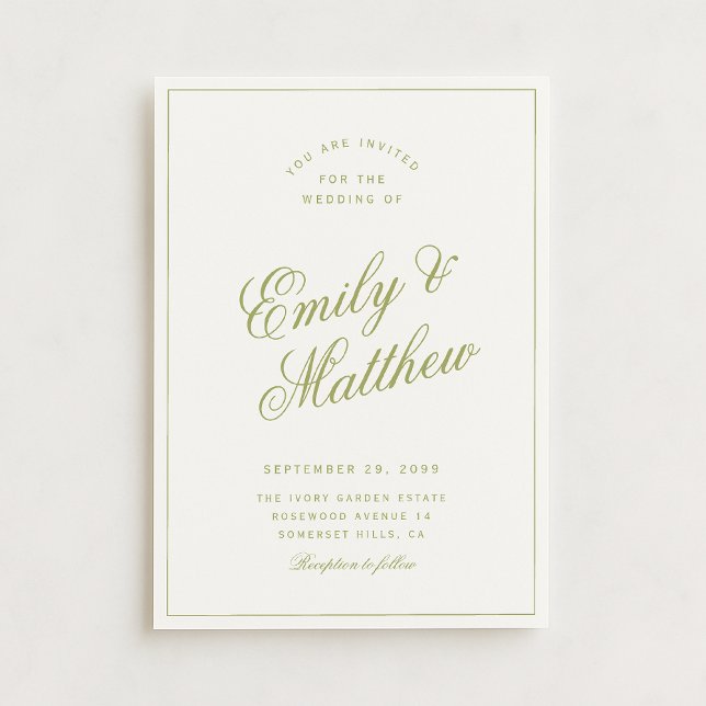 Citrus Green Modern Script Wedding Invitation Inbjudningar (Skapare uppladdad)
