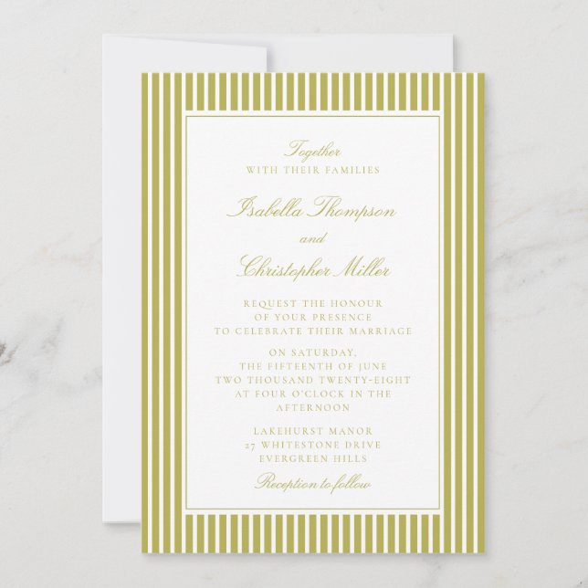 Citrus Green Stripe Classic Wedding Invitation Inbjudningar (Framsida)