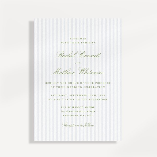 Citrus Green Stripe Elegant Wedding Invitation Inbjudningar (Skapare uppladdad)