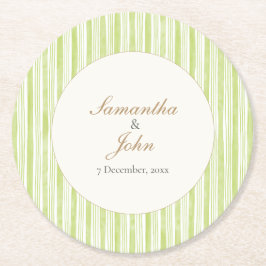 Citrus Green Striped Couple Name Retro Wedding Underlägg Papper Rund