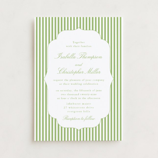 Citrus-Green Striped Elegant Wedding Invitation Inbjudningar (Skapare uppladdad)