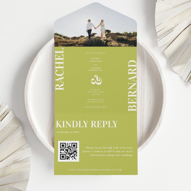 Citrus Green & White Typography QR Code Wedding   (Skapare uppladdad)