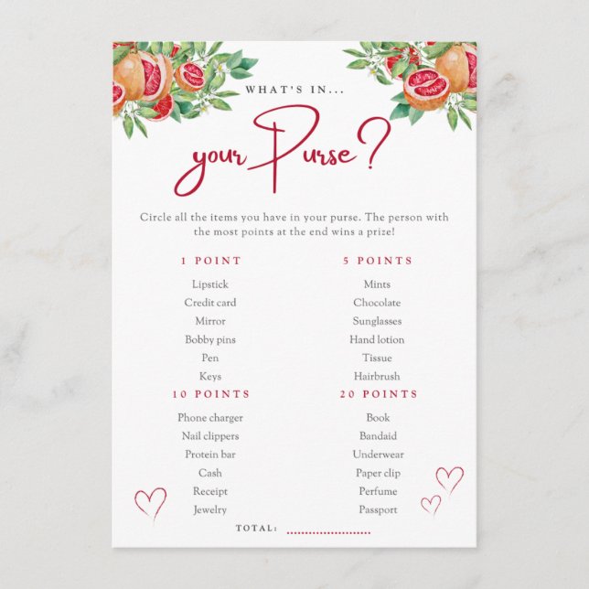 Citrus Greenery | Vad har du i din handväska? Bröl Tilläggskort (Framsida)