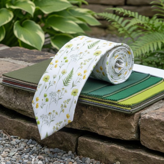 Citrus Gröna Vildblomma Bröllop Groomsmen Slips (Groomsmen floral tie from the Citrus Green Wildflower wedding suite by Darling & May)