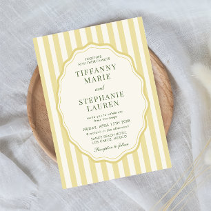 Citrus Gul Elegant Modern Randig Bröllop Inbjudningar