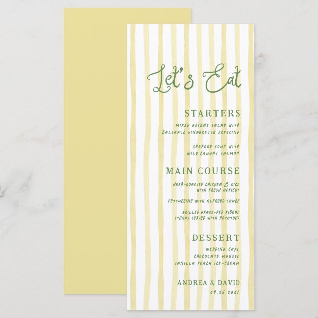 Citrus Gul Rand Handstilskrift Ö Wedding Meny (Fram/baksida)