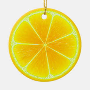 Citrus Gult Lemon Fruktsegment Julgransprydnad Keramik