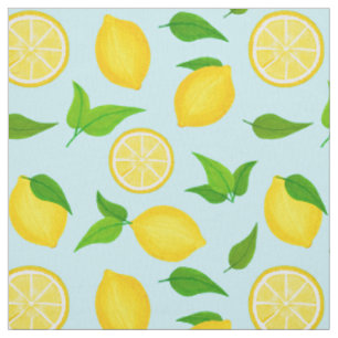 Citrus Gult Lemons and Lövs Pastel Blue Tyg