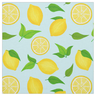 Citrus Gult Lemons and Lövs Pastel Blue Tyg