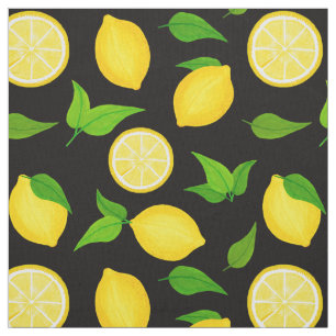 Citrus Gult Lemons grönt Löv på Black Tyg