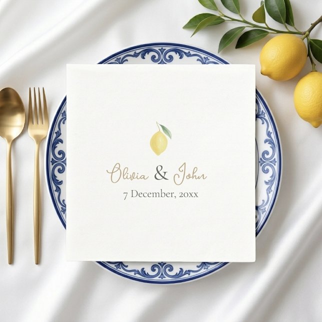 Citrus Gult och Grönt Citronbröllop Pappersservett (Citrus Yellow and Green Lemon Wedding Napkins)