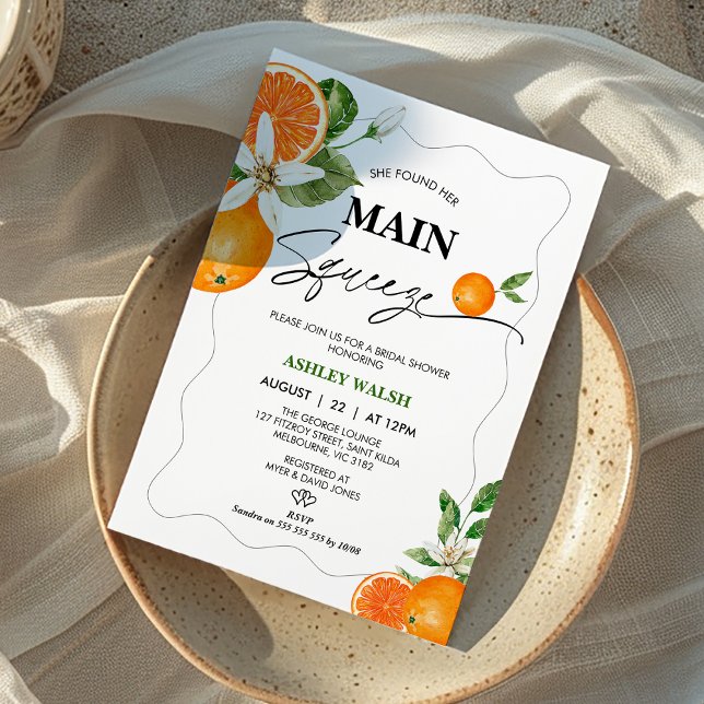 Citrus Hon hittade sin viktigaste Möhippa för Sque Inbjudningar (Citrus She Found Her Main Squeeze Bridal Shower Invitation, Orange Bridal Shower Invitation, Citrus )