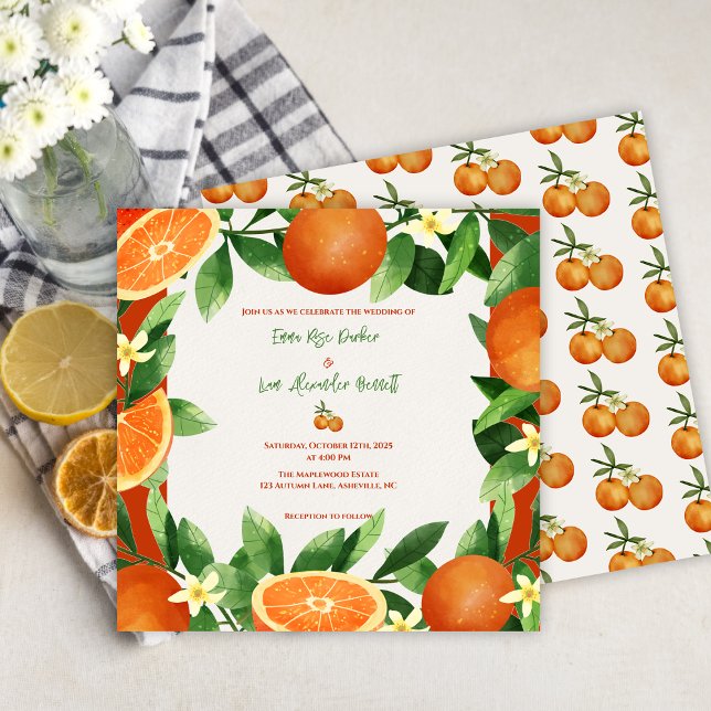 Citrus höstbröllop på rustisk Orange (Rustic Orange Citrus Autumn Wedding Invitation)